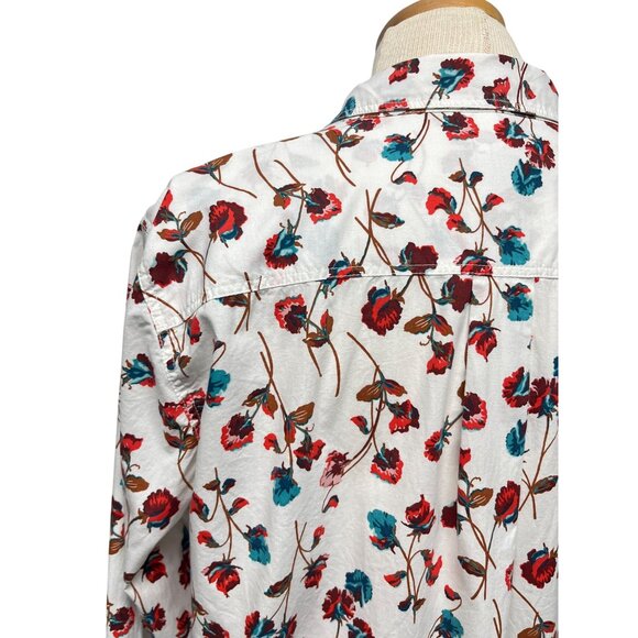 LARGE 14 16 Lands End Womens Ombre Blue Dyed Floral Shirt Dress Shirtdress - Picture 8 of 11